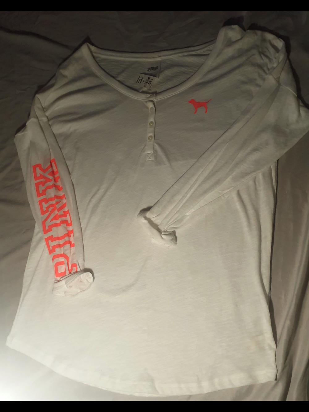 PINK White Henley Top with Neon Pink Dog Logo